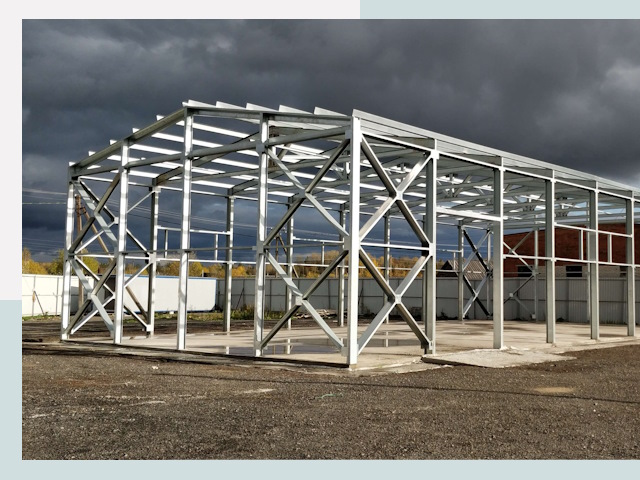 Двускатные ангары в Холмск от 616 руб. за квадрат